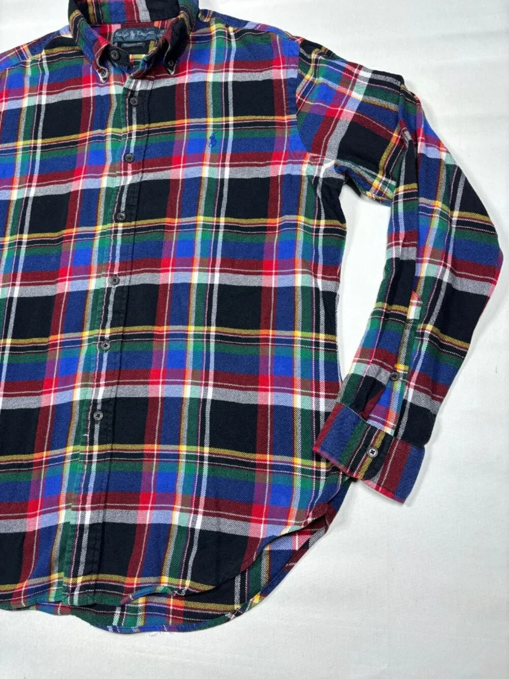 Polo Ralph Lauren Mens Plaid Flannel Shirt Multicolor Long Sleeve Custom Fit